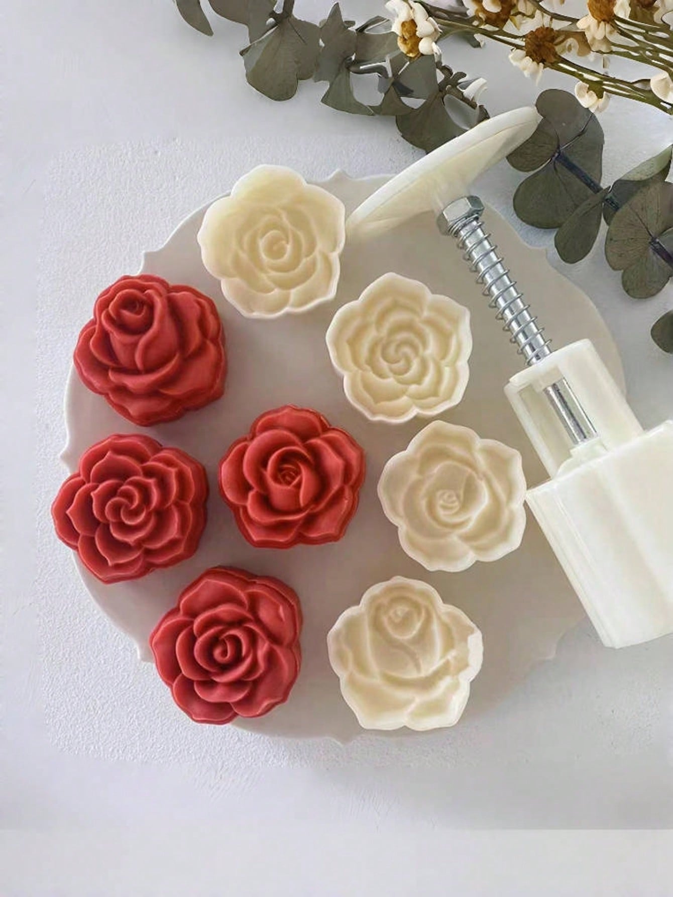 Home Cooking Asian - Rose Shaped Mooncake Mold Setwith Press