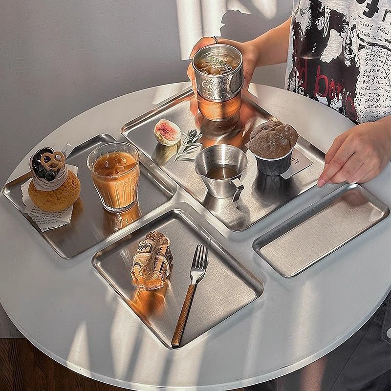 Home Cooking Dishes - Ins Korean Plateins, Stainless Steel Rectangular